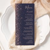 Moderne donkerblauwe Roos Gold Glitter Edge Wedden Menu