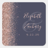 Moderne donkerblauwe Roos Gold Glitter Edge Wedden Vierkante Sticker (Voorkant)
