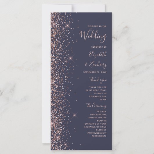 Moderne donkerblauwe Roos Gold Glitter Wedding (Voorkant)