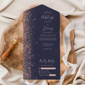 Moderne donkerblauwe Roos Gold Glitter Wedding All In One Uitnodiging