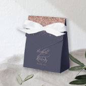 Moderne donkerblauwe Roos Gold Glitter Wedding Bedankdoosjes