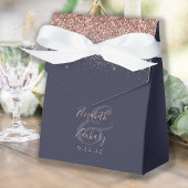 Moderne donkerblauwe Roos Gold Glitter Wedding Bedankdoosjes