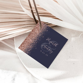 Moderne donkerblauwe Roos Gold Glitter Wedding Bedankjes Labels