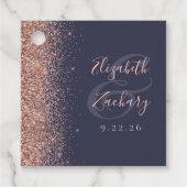 Moderne donkerblauwe Roos Gold Glitter Wedding Bedankjes Labels (Voorkant)