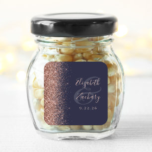 Moderne donkerblauwe roze gouden glinster rand tro vierkante sticker