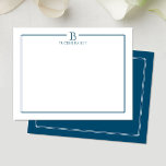 Moderne donkerblauwe scheepsstationery met beginra notitiekaartje<br><div class="desc">Dit ontwerp heeft een dunne dubbele rand met ruimte voor een monogram en naam/tekst bovenaan. Klik op de aanpassen knop als u de ontwerpelementen wilt aanpassen en/of de tekst verder wilt aanpassen! Variaties van dit ontwerp, extra kleuren en bijpassende producten zijn beschikbaar in onze winkel, zazzle.com/store/doodlelulu. Neem contact met ons...</div>