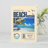 Moderne donkerblauwe strandfeest kaart (Staand voorkant)