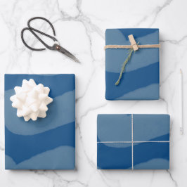 Moderne donkerblauwe waterverf strepen vakantie  inpakpapier vel