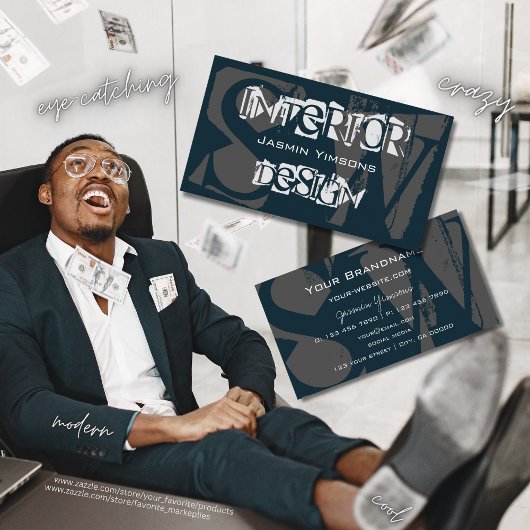 Moderne donkerblauwe witte en grijze kool met mono visitekaartje