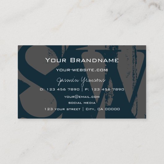 Moderne donkerblauwe witte en grijze kool met mono visitekaartje (Achterkant)