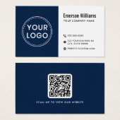 Moderne donkerblauwe witte logo QR-code visitekaar Visitekaartje (Voorkant /achterkant)