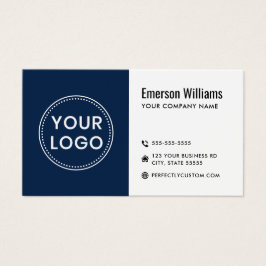 Moderne donkerblauwe witte logo QR-code visitekaar Visitekaartje