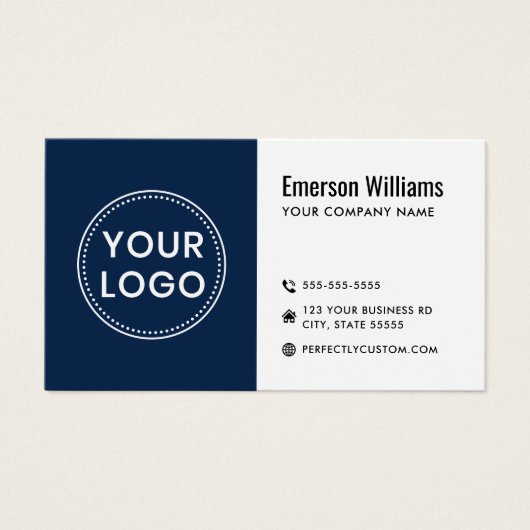 Moderne donkerblauwe witte logo QR-code visitekaar Visitekaartje (Voorkant)