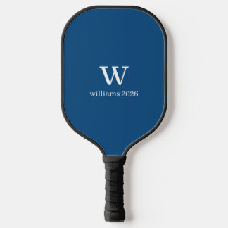 Moderne donkerblauwe & witte monogram pickleball-p pickleball paddle