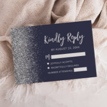 Moderne donkerblauwe zilveren glinster rand script