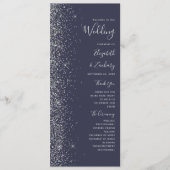 Moderne Donkerblauwe Zilveren Glitter Bruiloft Programmakaart (Voorkant)