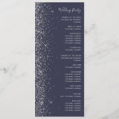 Moderne Donkerblauwe Zilveren Glitter Bruiloft Programmakaart (Achterkant)