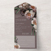 Moderne donkerbloem bloesems bruin diner all in one uitnodiging (Binnen)