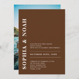 Moderne donkerbruine elegante eenvoudige trouwfoto kaart