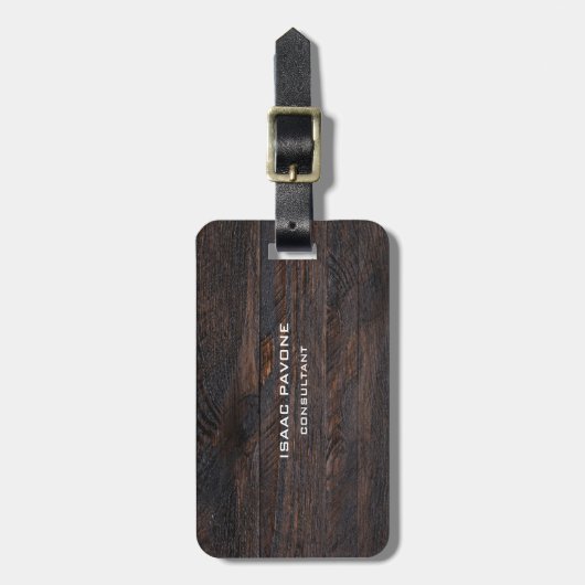 Moderne, donkerbruine houten design Professional Bagagelabel (Voorkant verticaal)
