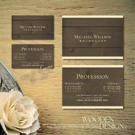 Moderne, donkerbruine houten planken Houtkorrel Visitekaartje