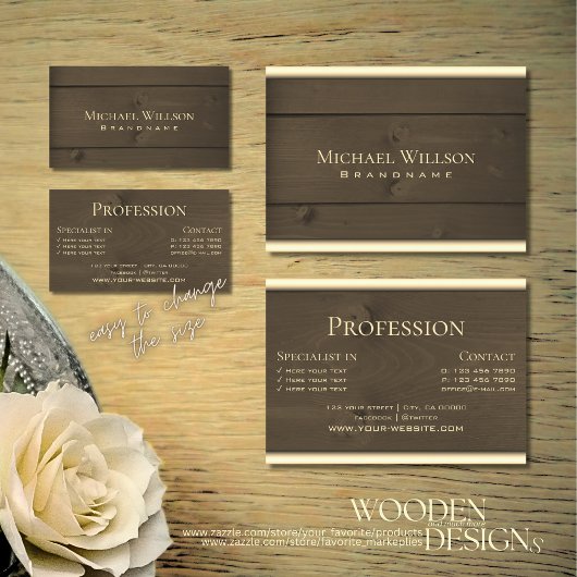 Moderne, donkerbruine houten planken Houtkorrel Visitekaartje