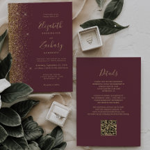 Moderne donkerburgunder gouden glitters QR-code br