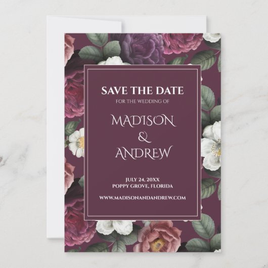 Moderne donkerburgunder pioenrozen save the date k (Voorkant)