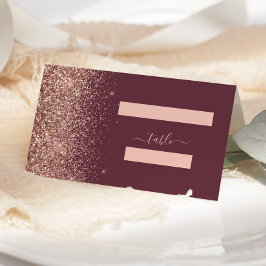 Moderne Donkerburgunder Roze Gouden Glitter Bruilo Plaatskaartje