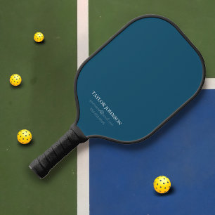 Moderne donkere blauwe monogram naam + contact pickleball paddle