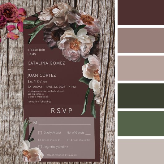 Moderne donkere bloem - brontosjodie - diner all in one uitnodiging