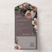 Moderne donkere bloem Bruine QR-code All In One Uitnodiging (Binnen)