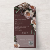 Moderne donkere bloem-bugundische QR-code All In One Uitnodiging (Binnen)