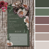 Moderne, donkere bloem groene diner all in one uitnodiging