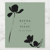 Moderne donkere bloemige saliegroen wijn etiket (Enkel label)