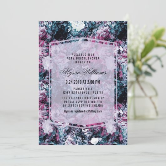 Moderne donkere bloemrijke bruidsmeidenavond kaart (Staand voorkant)