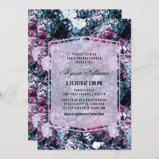 Moderne donkere bloemrijke bruidsmeidenavond kaart (Voorkant / Achterkant)