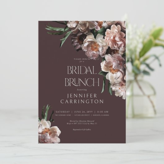 Moderne donkere bloesem bloesems bordeaux bruids b kaart (Staand voorkant)