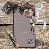 Moderne Donkere bloesems Roze en Bourgogne QR-code All In One Uitnodiging