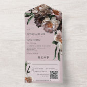 Moderne donkere bloesems zacht roze QR-code All In One Uitnodiging (Binnen)