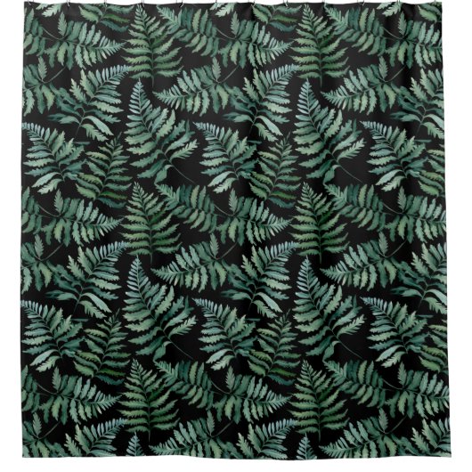 Moderne donkere botanische varen douchegordijn (Voorkant)