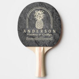 Moderne Donkere Granieten Ananas Bruidsboog & Naam Tafeltennisbatje