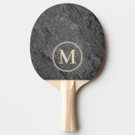 Moderne donkere granieten steen monogram tafeltennisbatje
