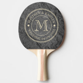 Moderne donkere granieten stenen huwelijksmonogram tafeltennisbatje