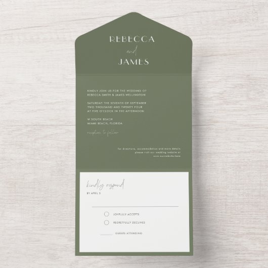 Moderne donkere grijze zegel sturen bruiloft all in one uitnodiging (Binnen)