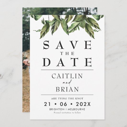 Moderne donkere groene bruiloft bespaart datum kaart (Voorkant / Achterkant)