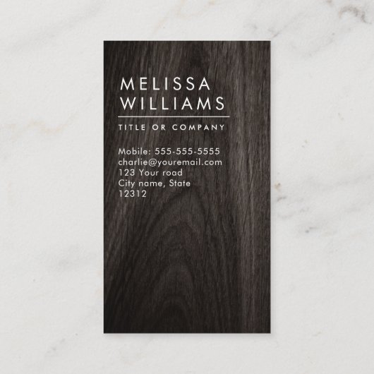 Moderne, donkere houten minimalistische profession visitekaartje (Achterkant)