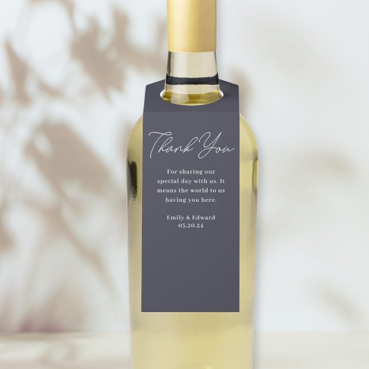 Moderne Donkere Marine Trouwwijn Flessenhanger