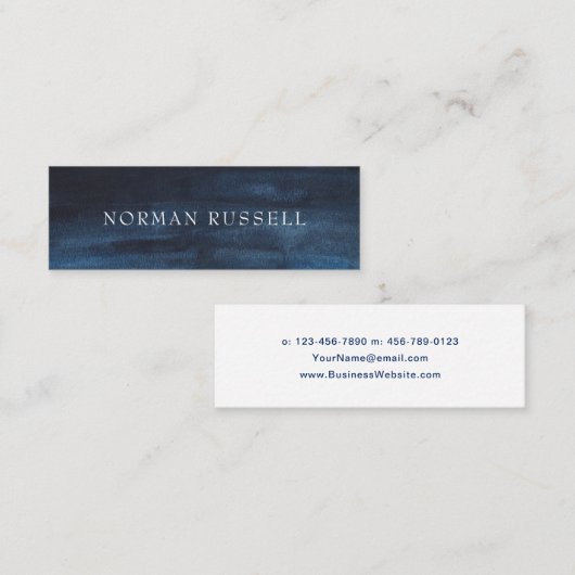 Moderne, donkere marineblauw Waterverf Mini Visitekaartje (Voorkant / Achterkant)