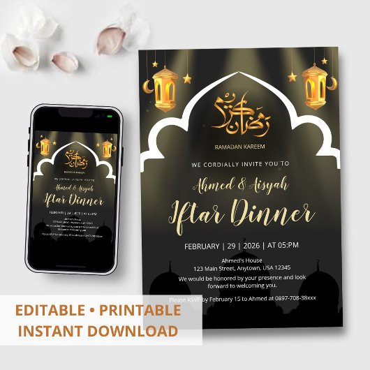 Moderne donkere moskeegestalte Iftar-diner Kaart